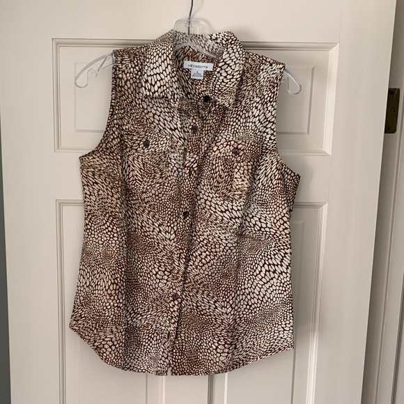 2/$20 Liz Claiborne Brown/Ivory Animal print Linen Sleeveless Top - Size Small - Picture 1 of 7